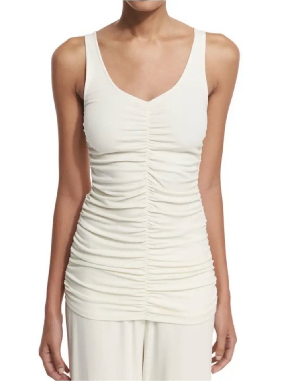 The Row Damia cream ruched gathered cream tank top